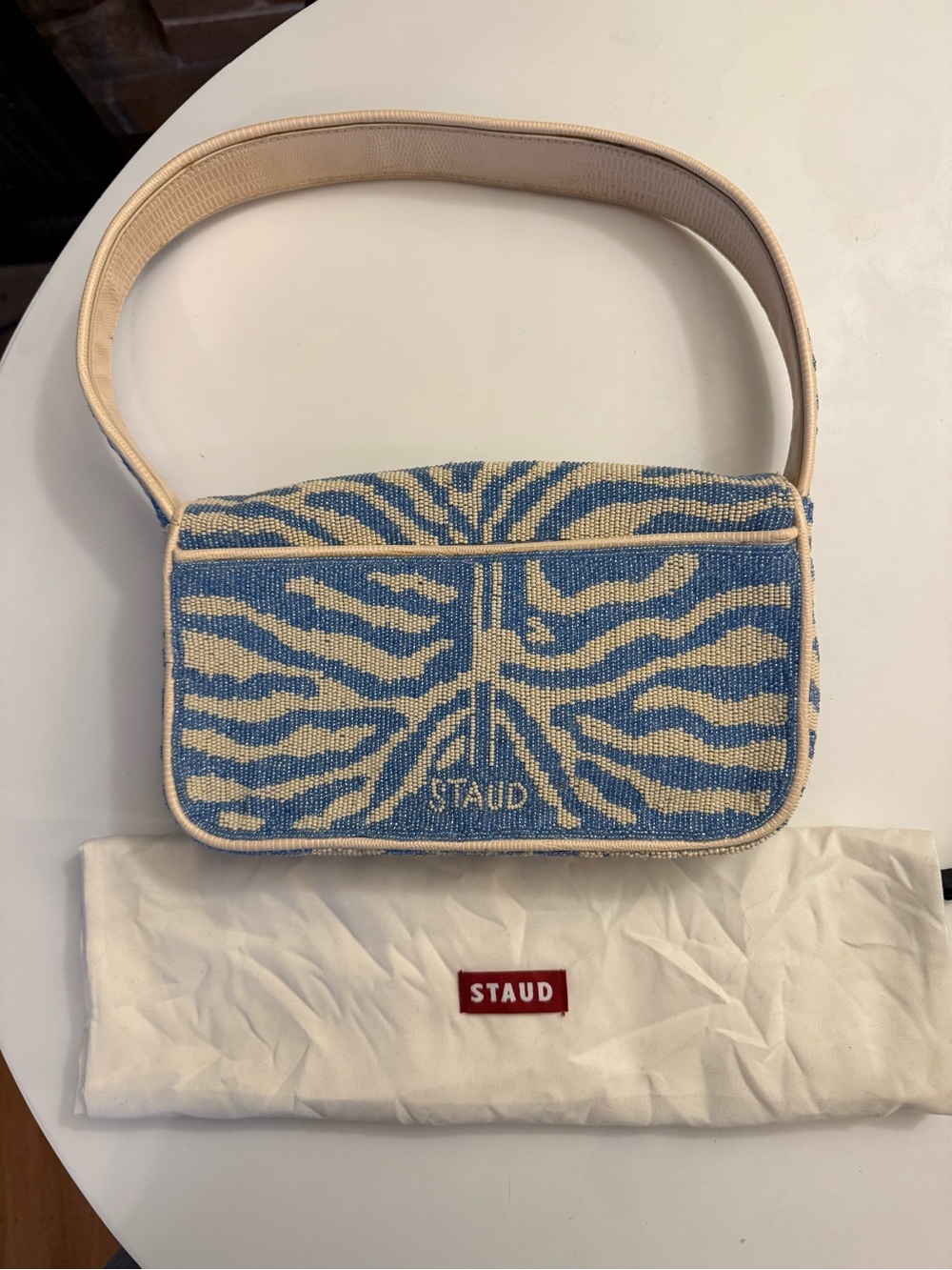 Staud Tommy Shoulder Bag - Blue and Cream Zebra-Print - Picture 5 of 8